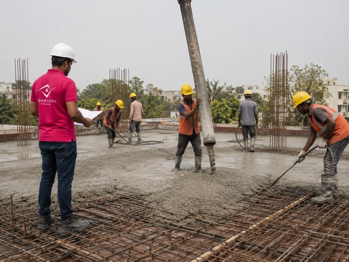 RCC roof slab concrete work for construction in Tumkur