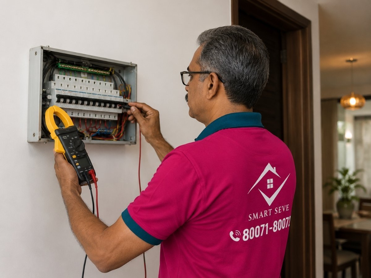 Electrician checking a switchboard safely in Tumkur