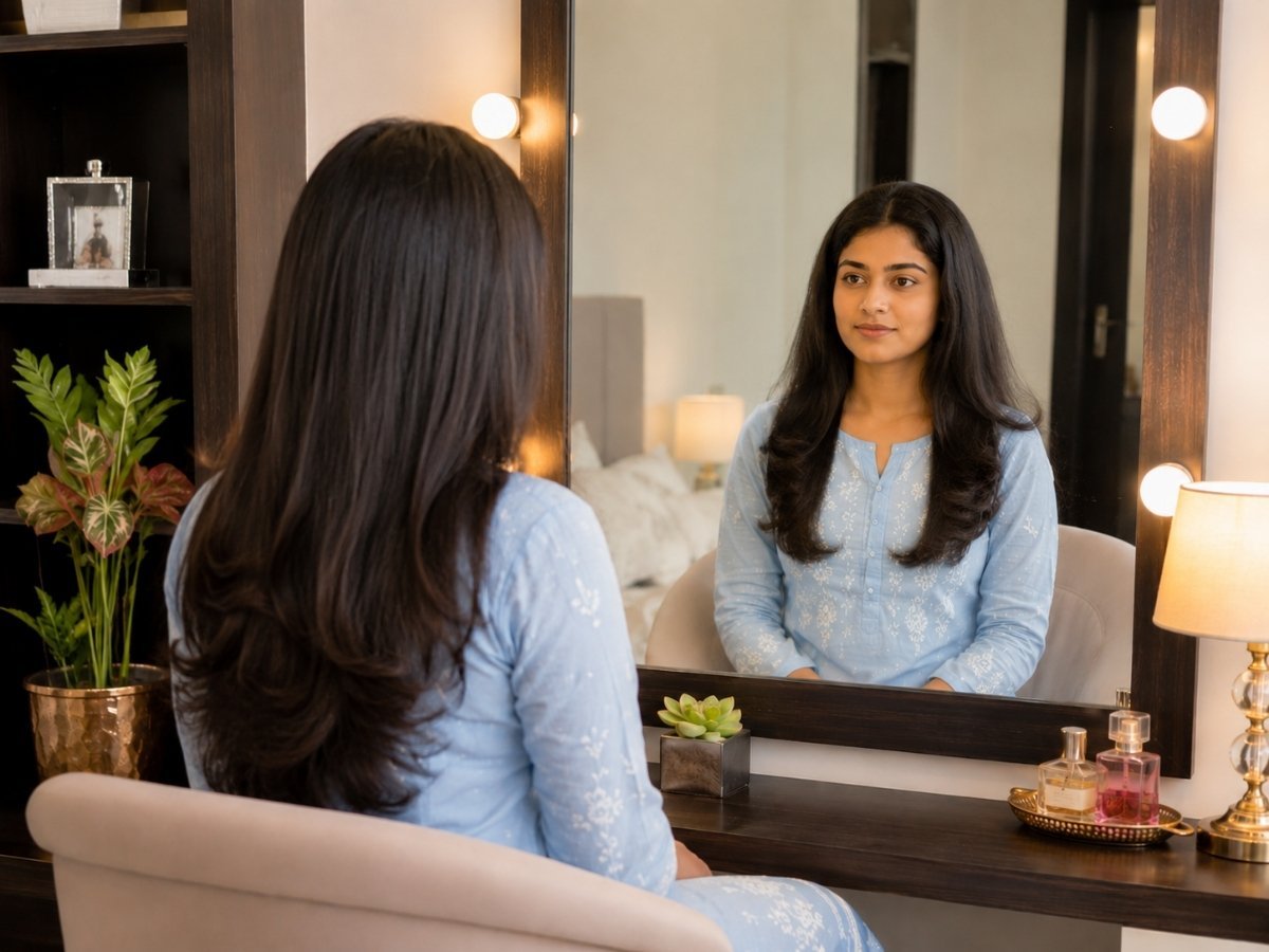 Hair after a salon haircut and styling in Tumkur