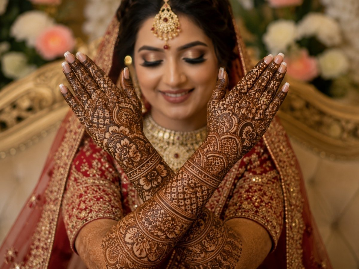 Bride mehndi design at home in Tumkur