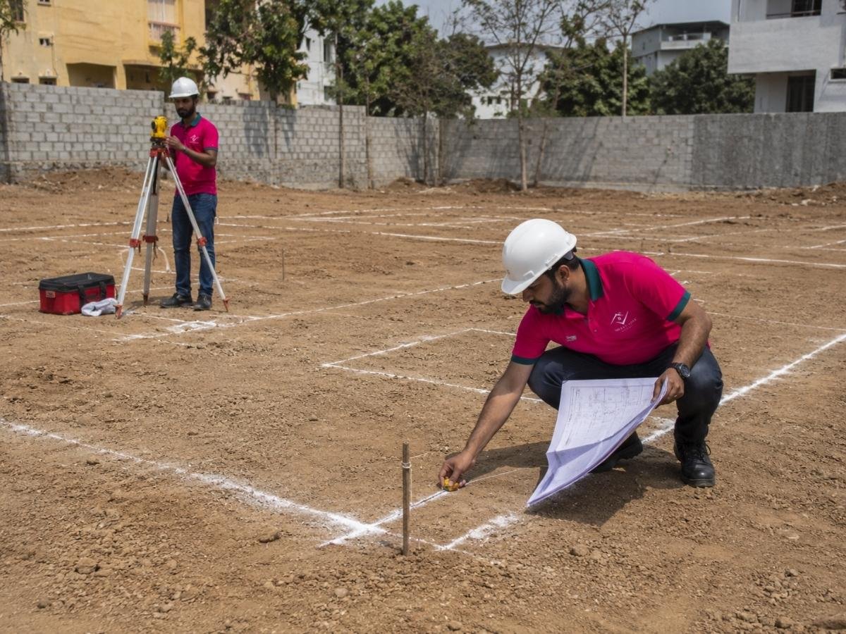 Column footing marking for home construction in Tumkur