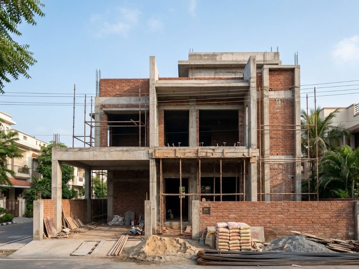 Construction site at the groundwork stage in Tumkur