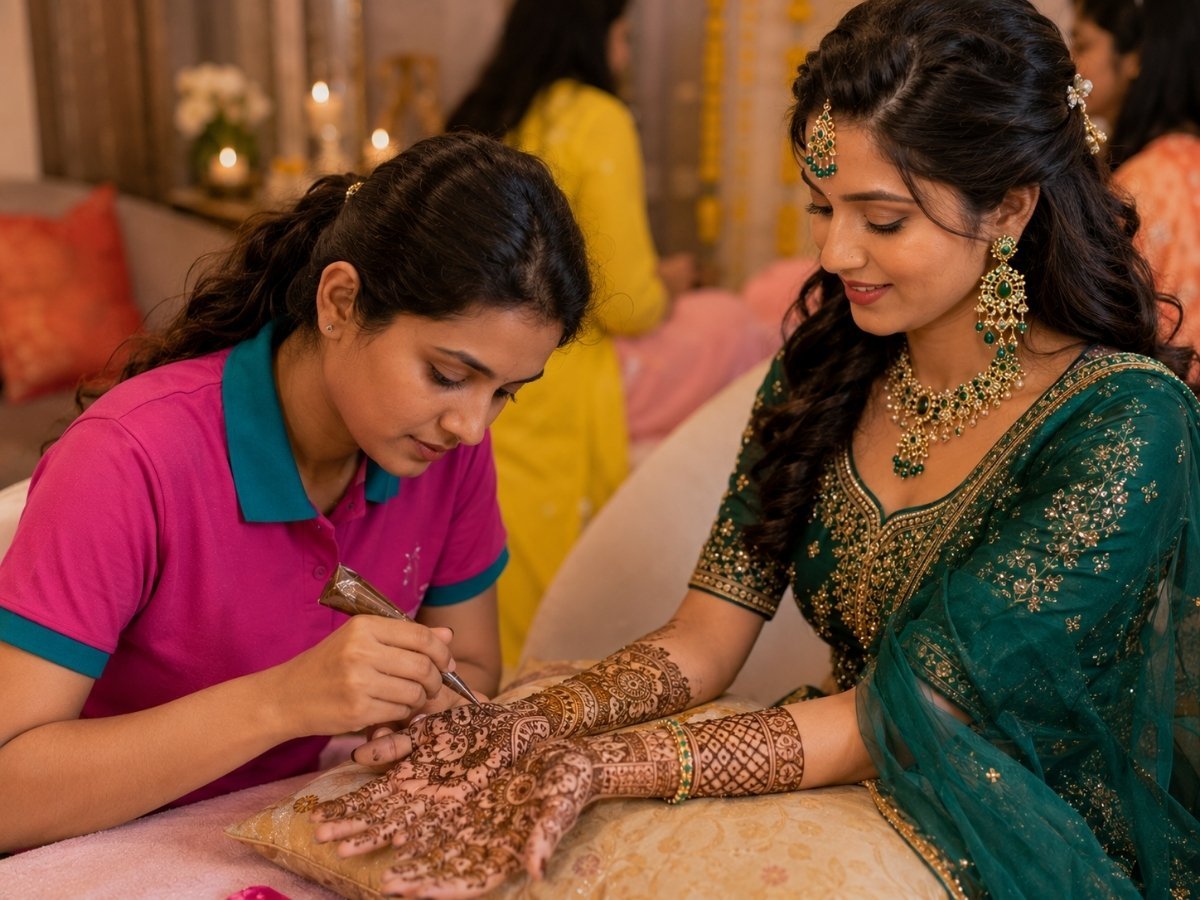 Bridal mehndi design on hands in Tumkur