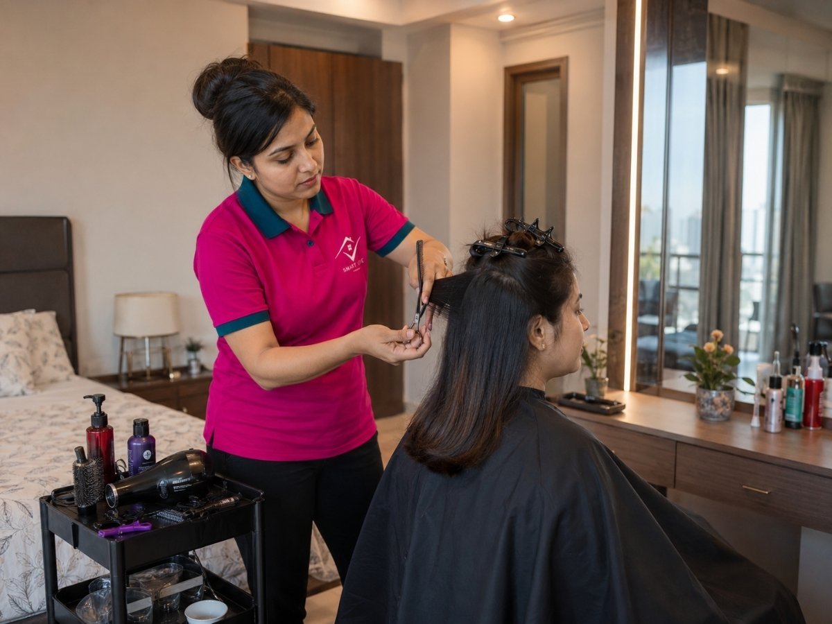 Women's salon at home haircut service in Tumkur by Smart Seve