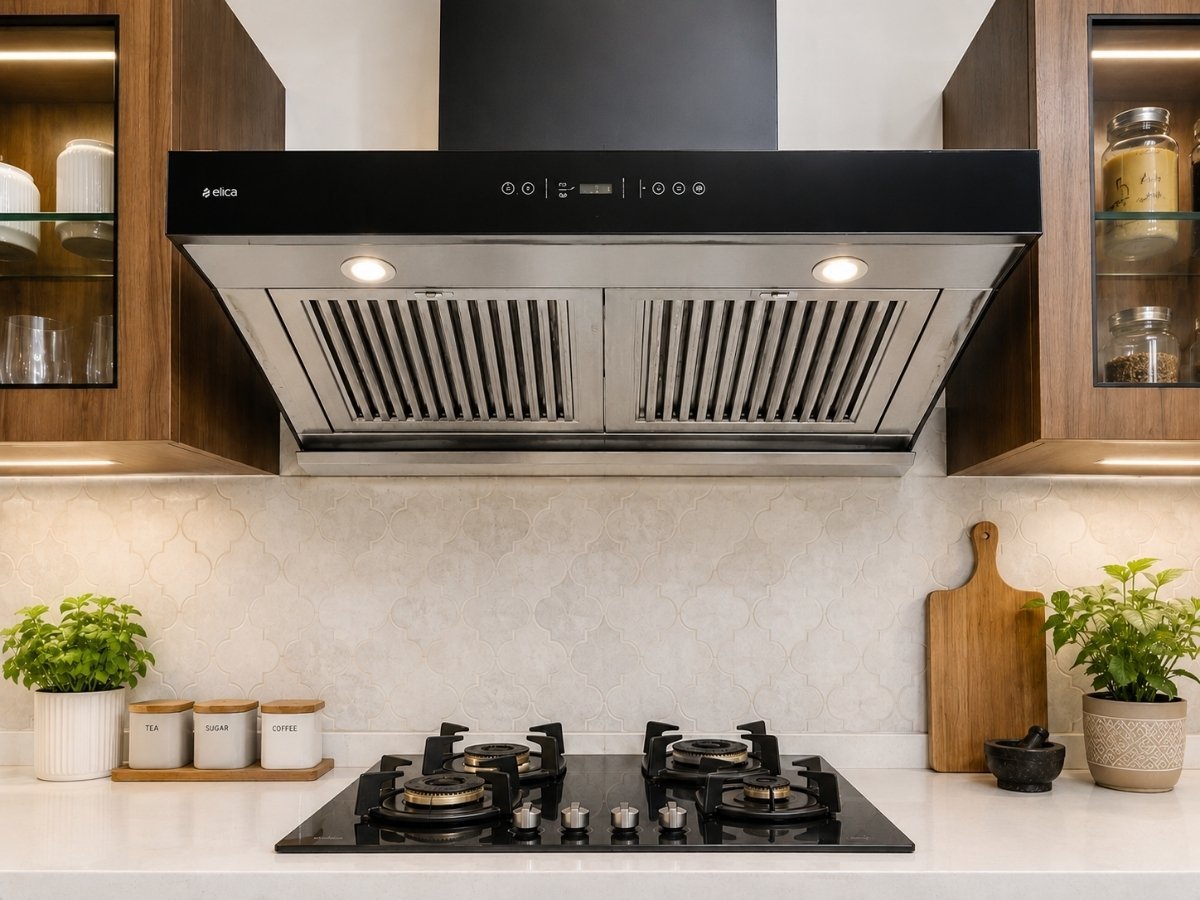 Clean kitchen chimney after deep cleaning in Tumkur by Smart Seve