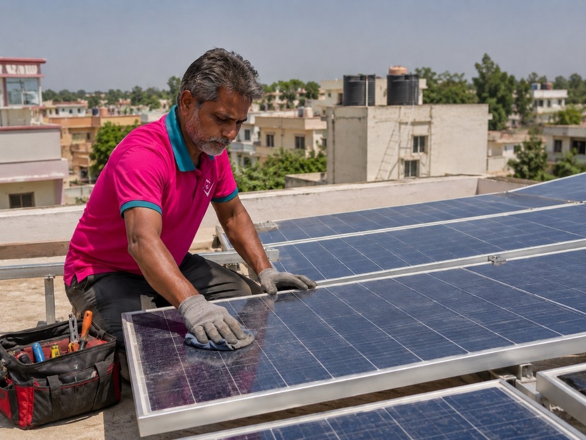 Rooftop solar panel and solar water heater installation in Tumkur