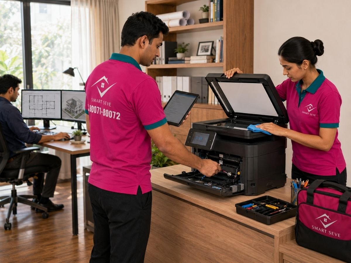 Technician repairing a printer in Tumkur